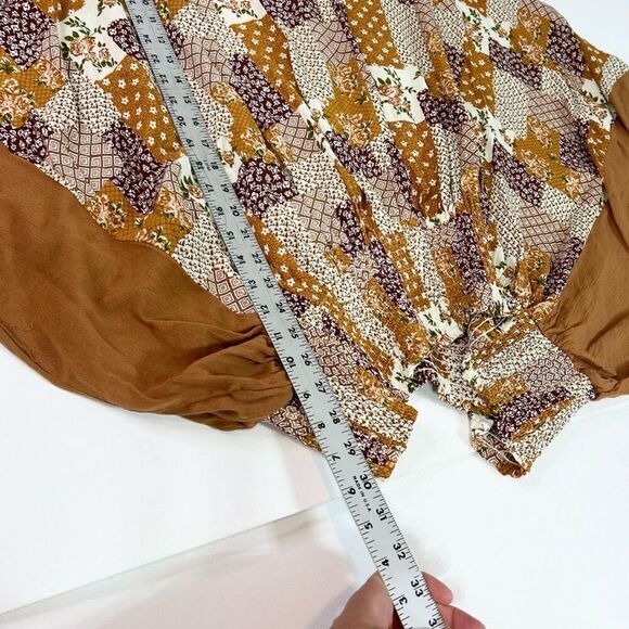 Heyson Blouse Womens Large Multicolor Rayon Floral Printed Cropped Smocked new - Picture 2 of 9